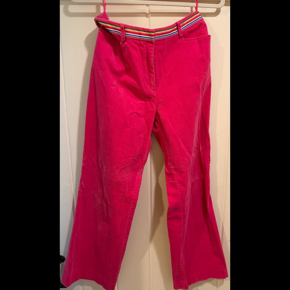 Vintage Lilly! Pink Corduroy Cropped Pants, Grosgrain self belt, Size 6